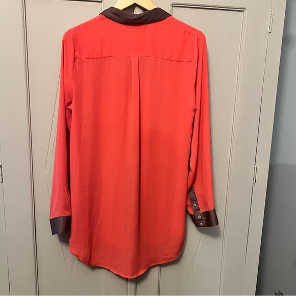 Free People Boyfriend Coral and Champagne Button Down Blouse Tunic Large Women’s - Picture 3 of 9